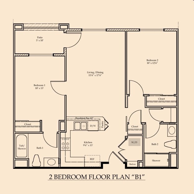 2BR - 2BA 272 floor plan